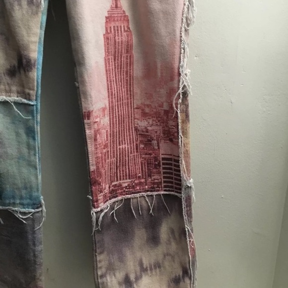 Jaded London Boyfriend fit New York CITY Liberty Patchwork fringe jeans SIZE W28 - Picture 5 of 11